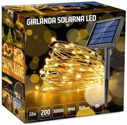 Lampa Solarna Girlanda Ogrodowa 200 Led Ciepła 22M