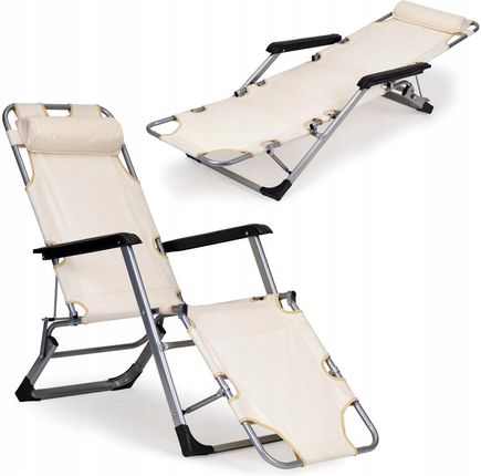 Leżak Fotel Ogrodowy Plażowy Z Zagłówkiem Na Piknik Składany 2W1 Leżanka B