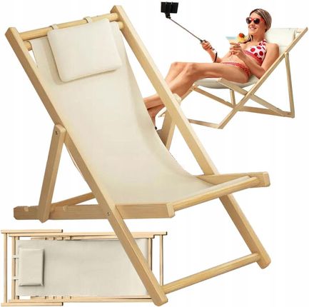 Verk Group Leżak Drewniany Leżaki Plażowy Składany Ogrodowy Poduszka Fotel Na Plażę