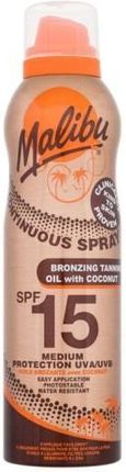 Malibu Continuous Spray Bronzing Oil Coconut Spf15 Wodoodporny Olejek Do Opalania W Sprayu Dla Efektu Brązowej Skóry 175ml
