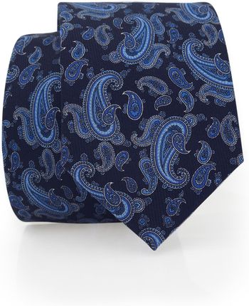 Granatowy ręcznie szyty jedwabny krawat we wzór - paisley R64