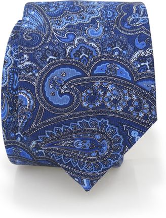 Niebieski ręcznie szyty jedwabny krawat we wzór - paisley R67