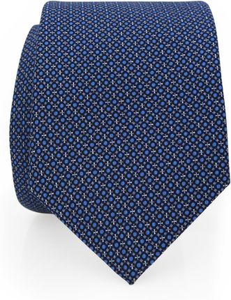 Granatowy ręcznie szyty jedwabny krawat w geometryczny wzór R68
