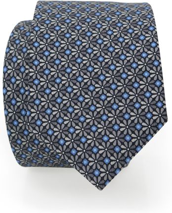 Ręcznie szyty jedwabny krawat w geometryczny wzór, szare kwiatki R70