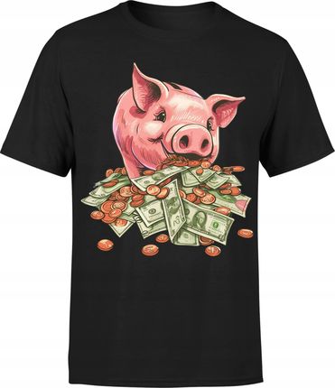 Koszulka męska ze świnką skarbonką pełną pieniędzy śmieszny T-shirt męski