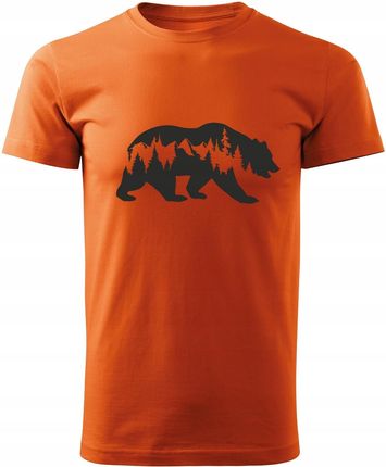Koszulka T-shirt męska D542 Natura Niedźwiedź Las pomarańczowa rozm 3XL
