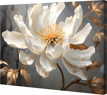 Smartlife Obraz Na Płótnie Kwiat 3D Magnolia W Ciemności Złote Liście 120X80 Cm
