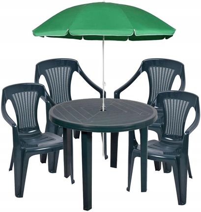 Ołer Meble Ogrodowe Stół Krzesła Parasol Brylant Zielony 4+1