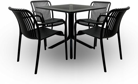 Kontrast Zestaw Mebli Ogrodowych Balkon Taras Stół 80X80 4X Krzesła Kp104 Czarny