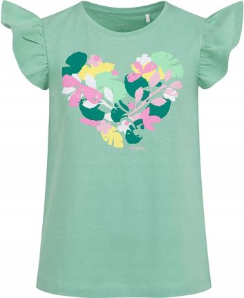 Bluzka T-shirt dla dziewczynki Bawełna falbanki 122 zielony z wisienkami En