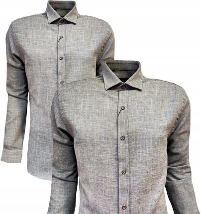 Koszula letnia CASUAL SLIM kombinowany rękaw grey M