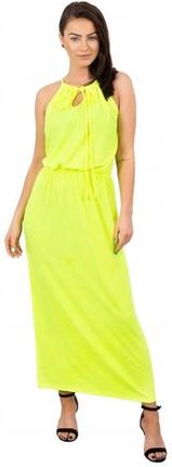 Sukienka boho z rozporkiem żółty neon