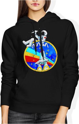Nasa Zabawny Kosmonauta Kosmos Damska bluza z kapturem (S, Czarny)