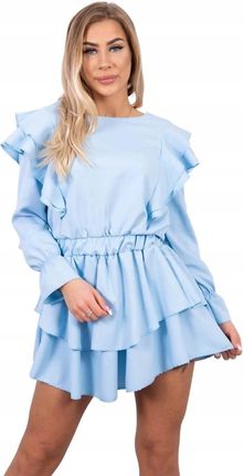 Sukienka z pionowymi falbanami błękitna