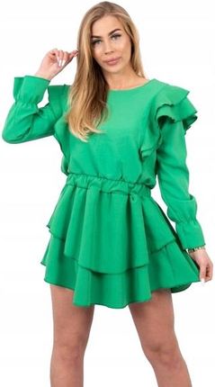 Sukienka z pionowymi falbanami jasno zielona