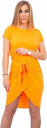 Sukienka wiązana z kopertowym dołem pomarańczowy neon
