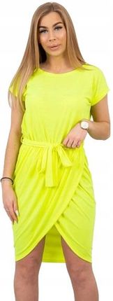 Sukienka wiązana z kopertowym dołem żółty neon