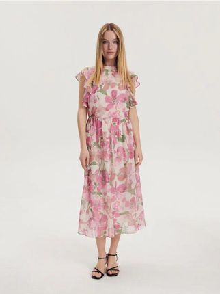 Reserved - Szyfonowa sukienka w kwiaty - wielobarwny