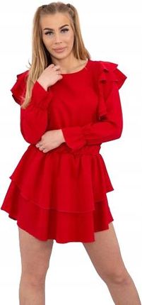 Sukienka z pionowymi falbanami czerwona
