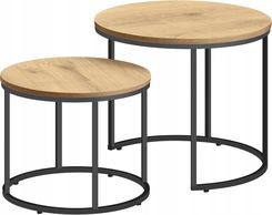 Stoliczki zestaw stolik�w na taras balkon okr�g�y 2szt - d�b nogi czarne