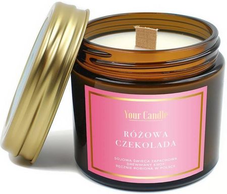 Your Candle Świeca sojowa zapachowa z drewnianym knotem różowa czekolada