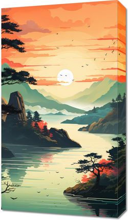 Zakito Posters Obraz 40x70cm Zachodzące Słońce Nad Spokojnym Jeziorem