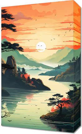 Zakito Posters Obraz 30x50cm Zachodzące Słońce Nad Spokojnym Jeziorem