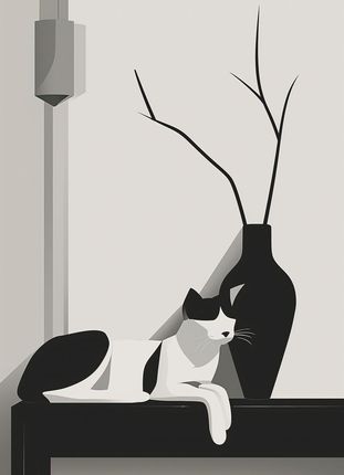 Zakito Posters Plakat 13x18cm Kot w Odcieniach Szarości