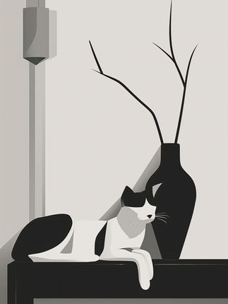 Zakito Posters Plakat 15x20cm Kot w Odcieniach Szarości