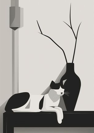 Zakito Posters Plakat 64x90cm Kot w Odcieniach Szarości