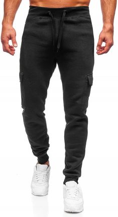 Czarne grube spodnie męskie bojówki joggery dresowe Denley JX326A_L