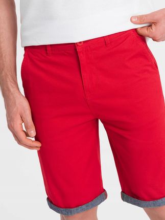 Męskie szorty chinosy z jeansowym wykończeniem czerwone V1 W421 XL