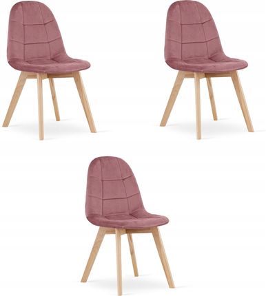 Zestaw 3x Nowoczesne Krzesło Tapicerowane w Kolorze Różowego Aksamitu