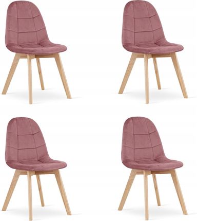 Zestaw 4x Nowoczesne Krzesło Tapicerowane w Kolorze Różowego Aksamitu