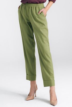 Spodnie lniane z gumką w pasie SD84 Green Pistacja - Nife
