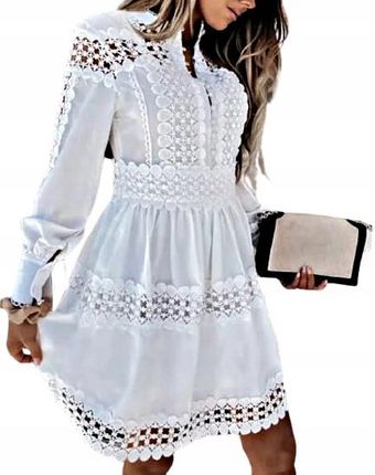 MD krótka biała sukienka boho koronka XL/42