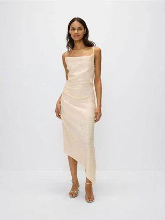 Reserved - Asymetryczna sukienka maxi z cekinami - złamana biel