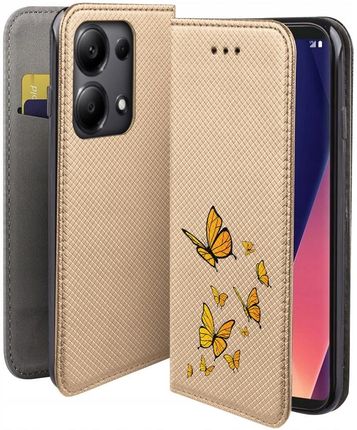 Martech Etui Z Klapką Do Xiaomi Redmi Note 13 Pro 4G Wzór Motyle Kabura Złota Case