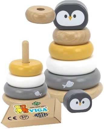 Viga Drewniana Piramidka Pingwinek Sensoryczna Zabawka Sorter Dla Niemowląt 12M+ Montessori