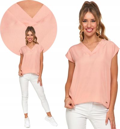 Koszulka Damska Serek Bluzka O Prostym Kroju Glamour Różowa Moraj XL