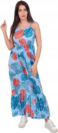 Sukienka z motywem liści błękitna