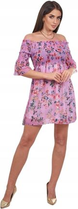 Sukienka hiszpanka z motywem kwiatowym fioletowa