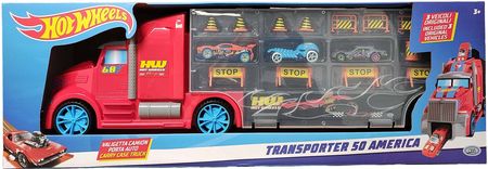 Hot Wheels Transporter z autkami pojazd 50 America + 3 autka i akcesoria drogowe