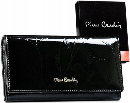 Duży damski portfel lakierowany z motywem liści, skóra naturalna - Pierre Cardin