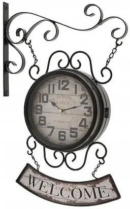 Zegar dworcowy, dwustronny WELCOME czarny 51 x 33 x 11 cm