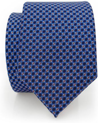 Granatowy ręcznie szyty jedwabny krawat w geometryczny wzór R78