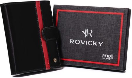 Elegancki, skórzany portfel męski z czerwonym akcentem — Rovicky