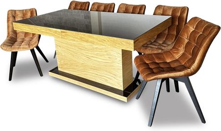 ZESTAW: Stół rozkładany ST10 + Lacobel 160/90 + 2x40 cm + 6 krzeseł Piko