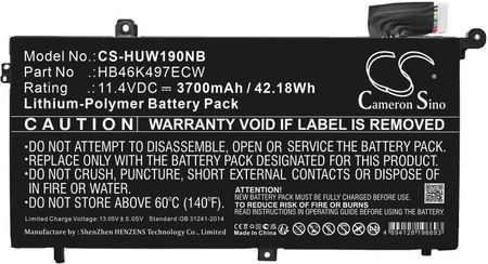 Huawei MateBook D 2018 / HB46K497ECW 3700mAh 42.18Wh Li-Polymer 11.4V (Cameron Sino)