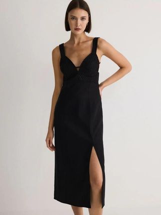Reserved - Sukienka z lnem - czarny